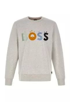 Хлопковая толстовка с логотипом Hugo Boss, серый