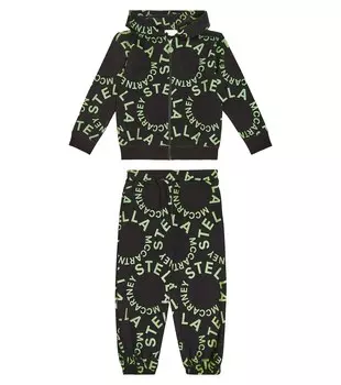 Хлопковая толстовка с логотипом и спортивные штаны Stella McCartney Kids, разноцветный