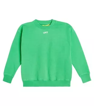 Хлопковая толстовка с логотипом Off-White Kids, зеленый