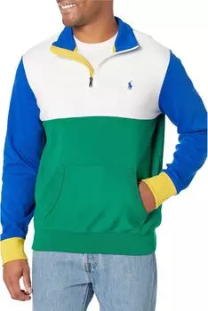 Хлопковая толстовка с молнией 1/4 интерлок Polo Ralph Lauren, цвет Hillside Green Multi