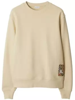 Хлопковая толстовка с нашивками в клетку Burberry, нейтральный цвет