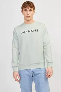 Хлопковая толстовка с овальным вырезом Jack & Jones, зеленый