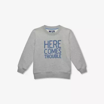 Хлопковая толстовка с принтом here comes trouble для 2–11 лет Trotters, серый