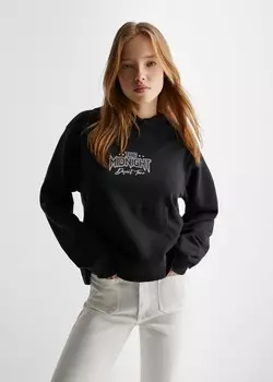 Хлопковая толстовка с рисунком MANGO, черный