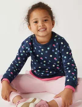 Хлопковая толстовка с точечным принтом (2–7 лет) Marks & Spencer, темно-синий