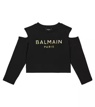 Хлопковая толстовка с вырезами Balmain, черный