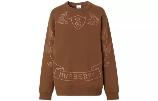 Хлопковая толстовка с вышитым гербом в виде дубовых листьев Burberry, коричневый