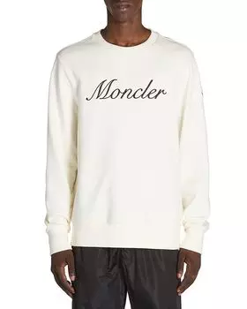 Хлопковая толстовка с вышитым логотипом Moncler, слоновая кость/кремовый