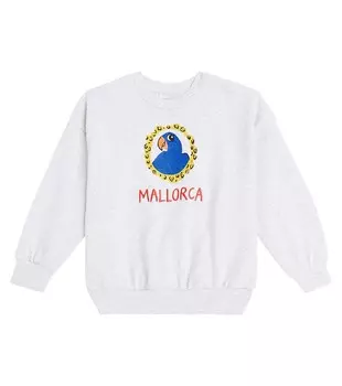 Хлопковая толстовка с вышивкой попугая Mini Rodini, серый