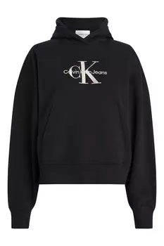 Хлопковая толстовка с заниженными рукавами Calvin Klein Jeans, черный