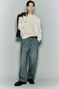 Хлопковая толстовка свободного кроя H&M, бежевый