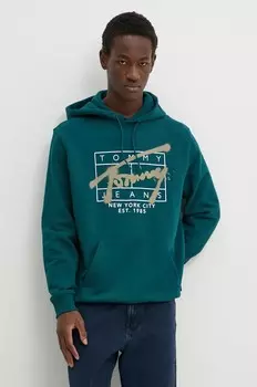 Хлопковая толстовка Tommy Jeans, бирюзовый