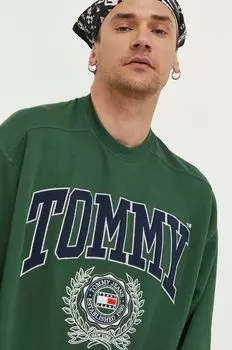 Хлопковая толстовка Tommy Jeans, зеленый