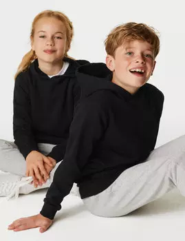 Хлопковая толстовка унисекс с капюшоном (2–18 лет) Marks & Spencer, черный
