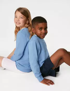 Хлопковая толстовка унисекс с круглым вырезом (2–16 лет) Marks & Spencer, бледно-голубой