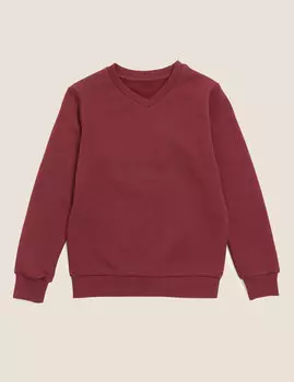 Хлопковая толстовка унисекс с v-образным вырезом (2–16 лет) Marks & Spencer, бургундия