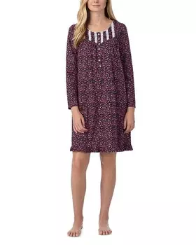 Хлопковая трикотажная короткая ночная рубашка с длинными рукавами Eileen West, мультиколор