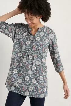 Хлопковая туника Aventurier с принтом Seasalt Cornwall, серый