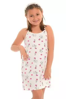 Хлопковая туника для девочек с тонкими бретелями и узором LITTLE FROG KIDS, экрю