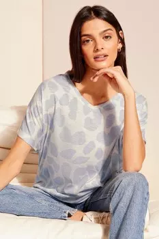 Хлопковая туника с короткими рукавами и V-образным вырезом Friends Like These, синий