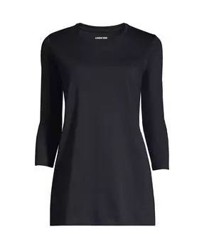 Хлопковая туника с круглым вырезом Supima с рукавами 3/4 для миниатюрного роста Lands' End, черный