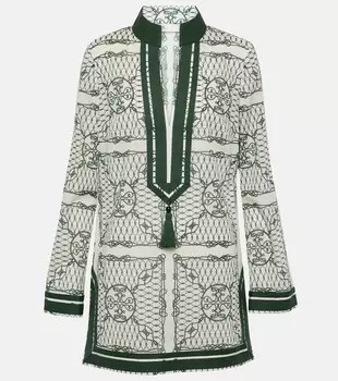 Хлопковая туника с принтом Tory Burch, зеленый