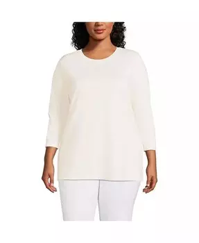Хлопковая туника Supima с рукавами 3/4 больших размеров Lands' End, белый