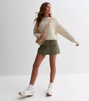 Хлопковая юбка-карго цвета хаки с пряжкой для девочек New Look, хаки