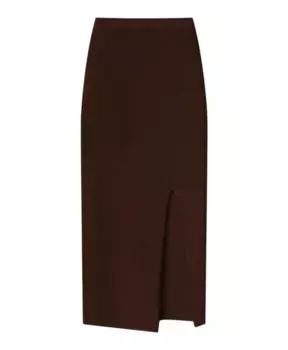 Хлопковая юбка миди с высоким разрезом Aeron, коричневый