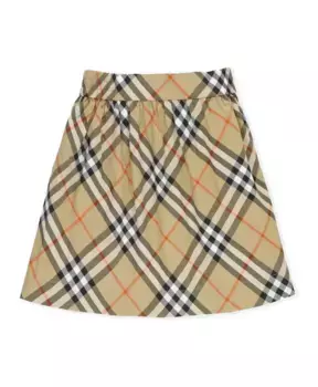 Хлопковая юбка с клетчатым узором Burberry, бежевый