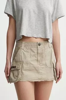 Хлопковая юбка Superdry, бежевый