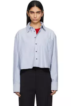 Хлопковая укороченная рубашка на пуговицах оверсайз Ami Paris, синий