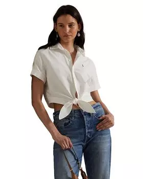 Хлопковая укороченная рубашка с завязками спереди Oxford Ralph Lauren, белый
