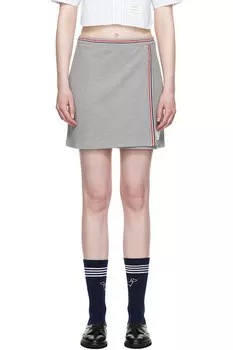 Хлопковая вафельная мини-юбка Thom Browne, серый