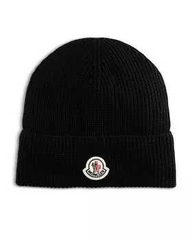 Хлопковая вязаная шапка в рубчик Moncler, черный