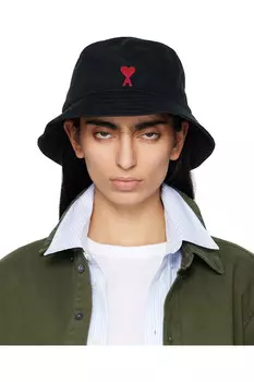Хлопковая вышитая шляпа-ведро Ami de Coeur Ami Paris, черный