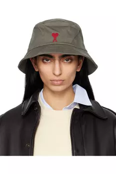 Хлопковая вышитая шляпа-ведро Ami de Coeur Ami Paris, серый