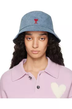 Хлопковая вышитая шляпа-ведро Ami de Coeur Ami Paris, синий
