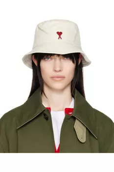 Хлопковая вышитая шляпа-ведро Ami de Coeur Ami Paris, белый