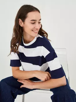 Хлопковая женская футболка с короткими рукавами и круглым вырезом с цветными блоками LCW Casual