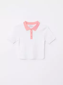 Хлопковая женская футболка с короткими рукавами и прямым вырезом поло LCW Casual