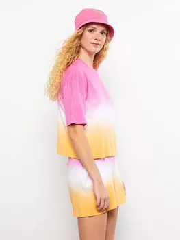 Хлопковая женская футболка с круглым вырезом и цветными блоками с коротким рукавом LCW Casual