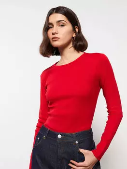 Хлопковая женская футболка с круглым вырезом и длинным рукавом LCWAIKIKI Classic