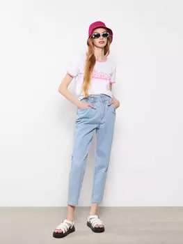 Хлопковая женская футболка с круглым вырезом и принтом Барби с короткими рукавами Xside