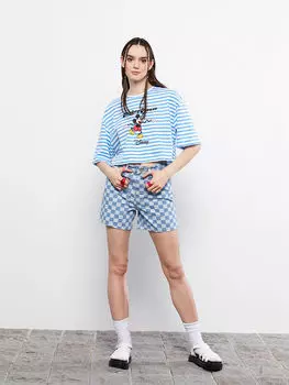 Хлопковая женская футболка с круглым вырезом и принтом Микки Мауса Xside