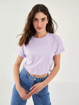 Хлопковая женская футболка с круглым вырезом и прямым карманом с короткими рукавами Xside