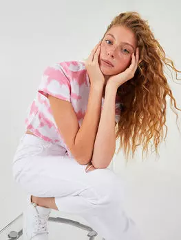 Хлопковая женская футболка с круглым вырезом и узором тай-дай с коротким рукавом Xside