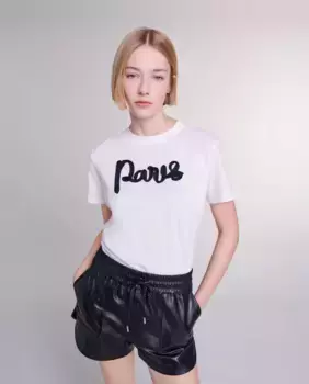 Хлопковая женская футболка с муслиновым знаком Maje, белый