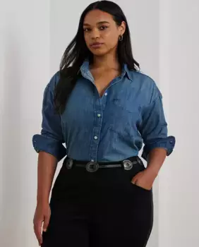 Хлопковая женская рубашка Lauren Ralph Lauren Woman, синий