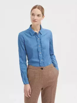 Хлопковая женская рубашка с длинным рукавом и рюшами Nice Things, синий